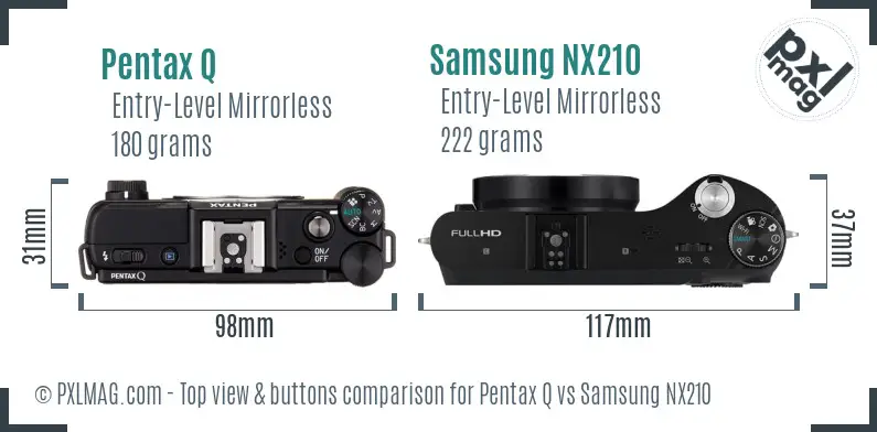 Pentax Q vs Samsung NX210 top view buttons comparison