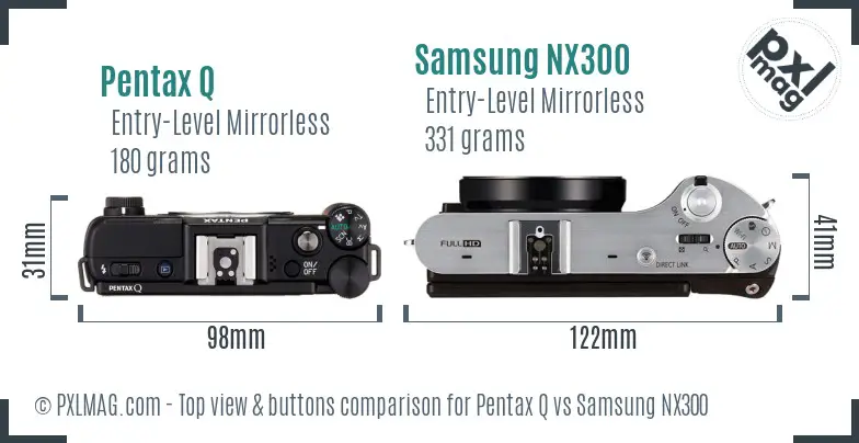 Pentax Q vs Samsung NX300 top view buttons comparison