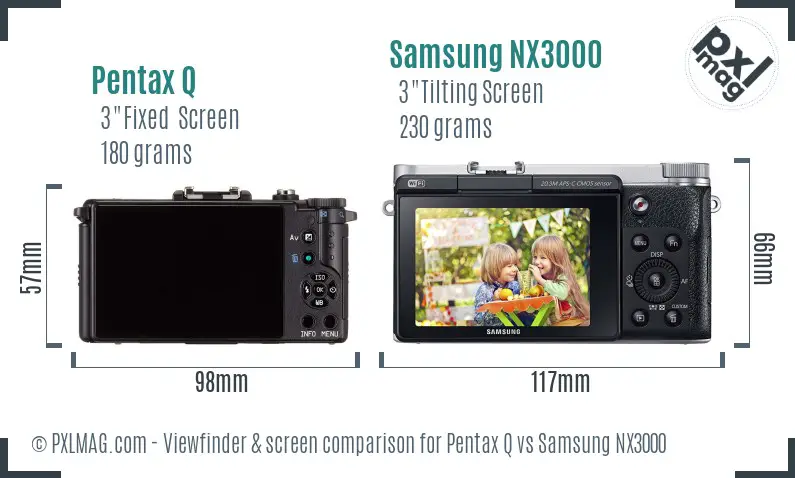 Pentax Q vs Samsung NX3000 Screen and Viewfinder comparison