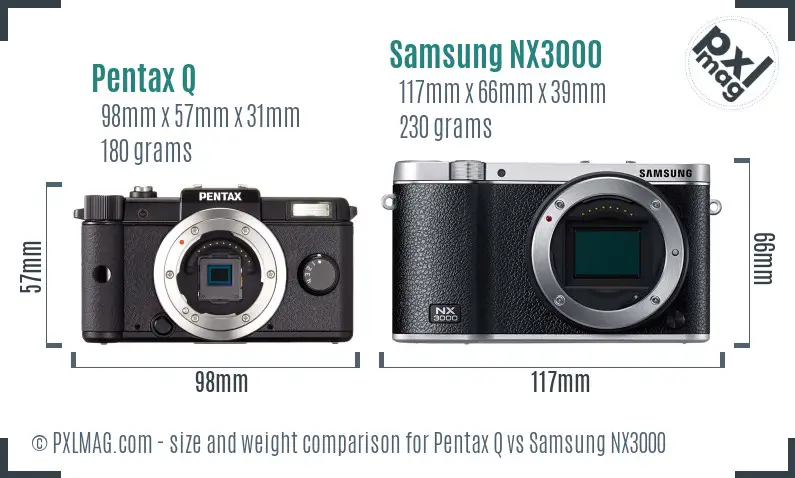 Pentax Q vs Samsung NX3000 size comparison