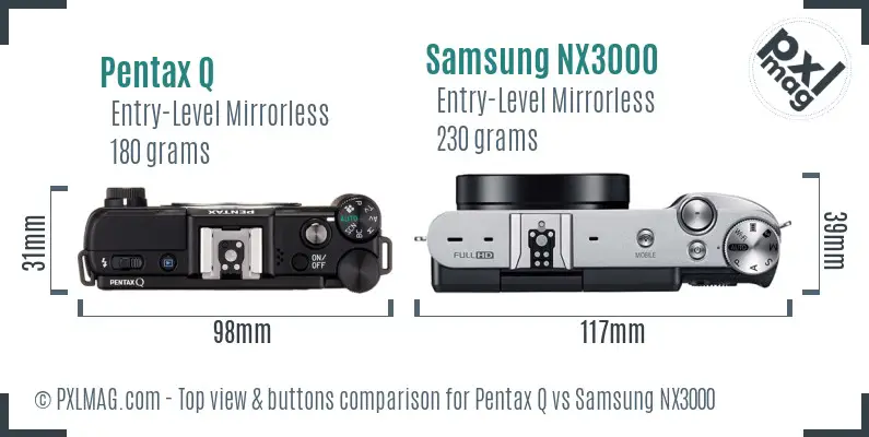 Pentax Q vs Samsung NX3000 top view buttons comparison