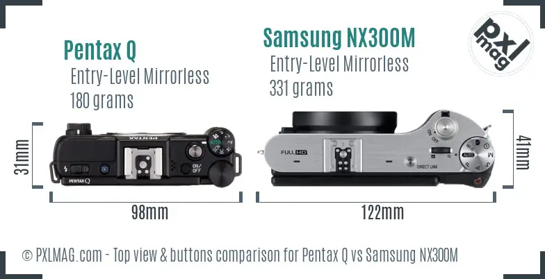 Pentax Q vs Samsung NX300M top view buttons comparison