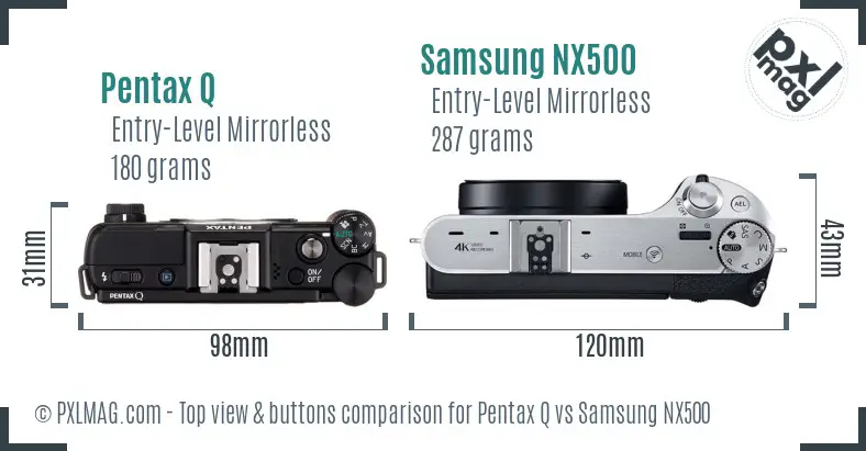 Pentax Q vs Samsung NX500 top view buttons comparison