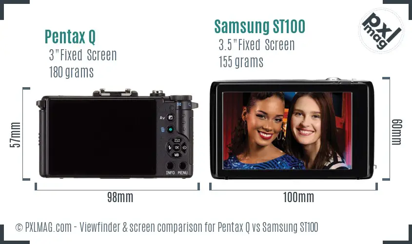 Pentax Q vs Samsung ST100 Screen and Viewfinder comparison