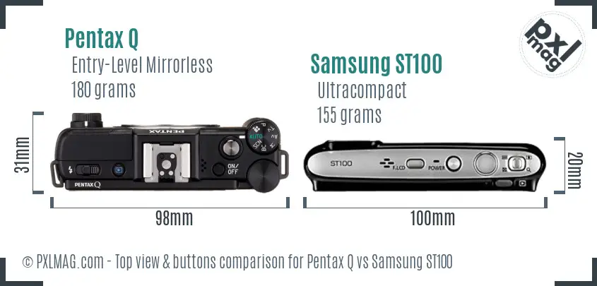 Pentax Q vs Samsung ST100 top view buttons comparison