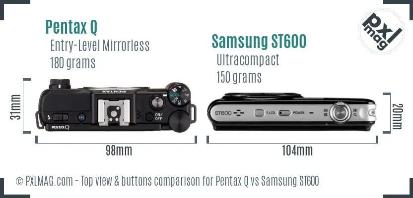 Pentax Q vs Samsung ST600 top view buttons comparison