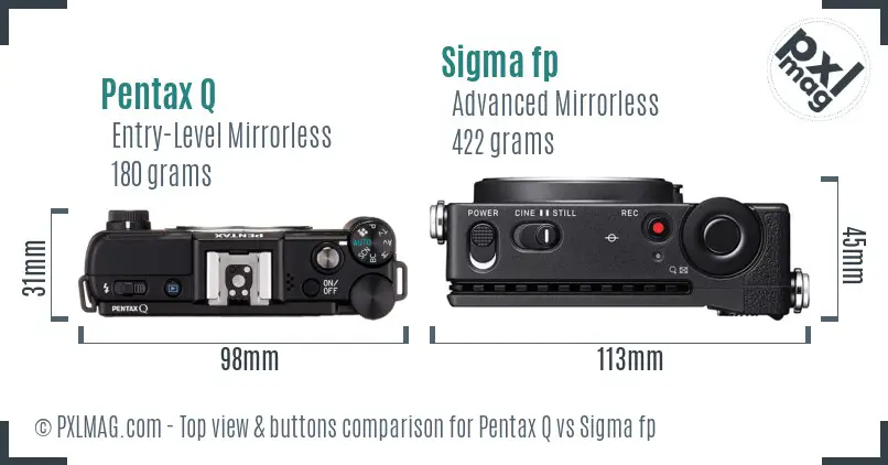 Pentax Q vs Sigma fp top view buttons comparison