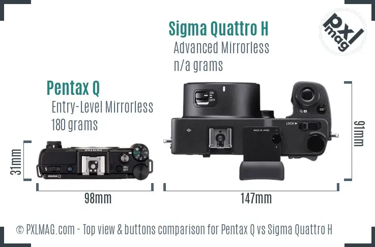 Pentax Q vs Sigma Quattro H top view buttons comparison Pentax Q vs Sigma Quattro H top view buttons comparison