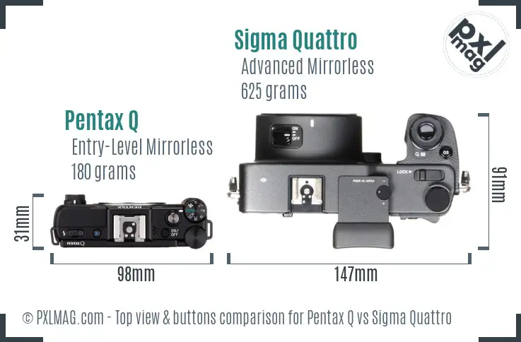 Pentax Q vs Sigma Quattro top view buttons comparison