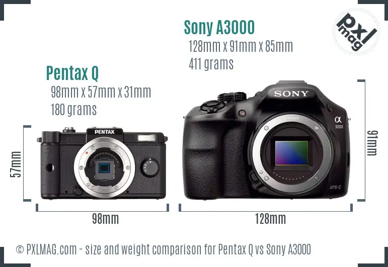 Pentax Q vs Sony A3000 size comparison