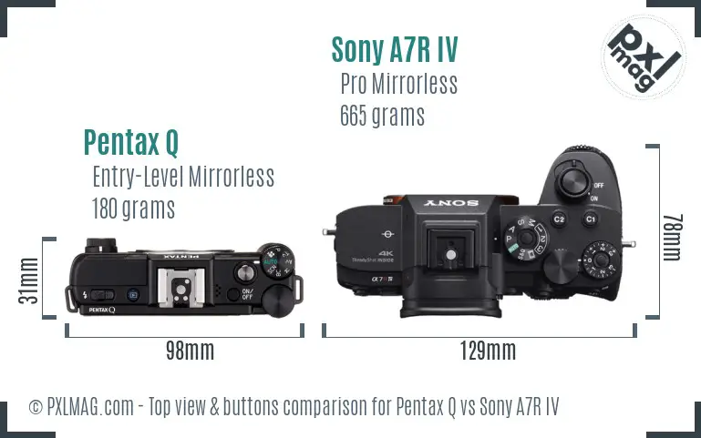 Pentax Q vs Sony A7R IV top view buttons comparison Pentax Q vs Sony A7R IV top view buttons comparison