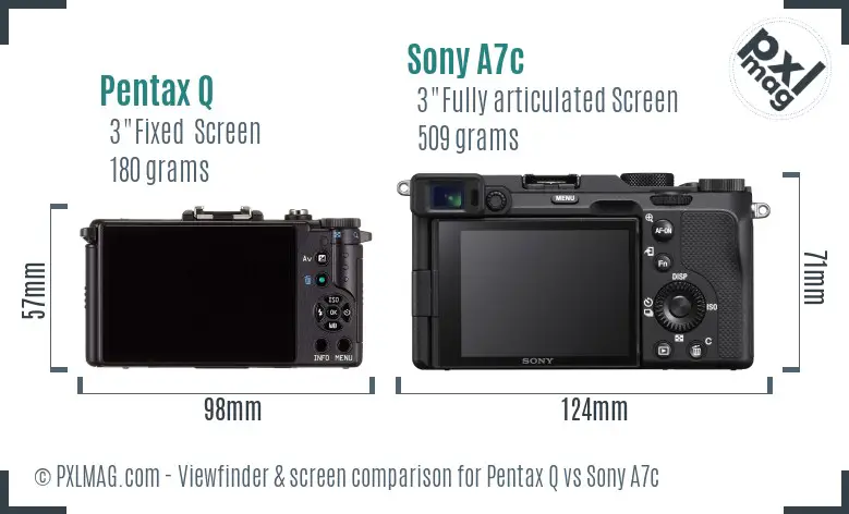 Pentax Q vs Sony A7c Screen and Viewfinder comparison