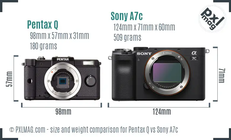 Pentax Q vs Sony A7c size comparison