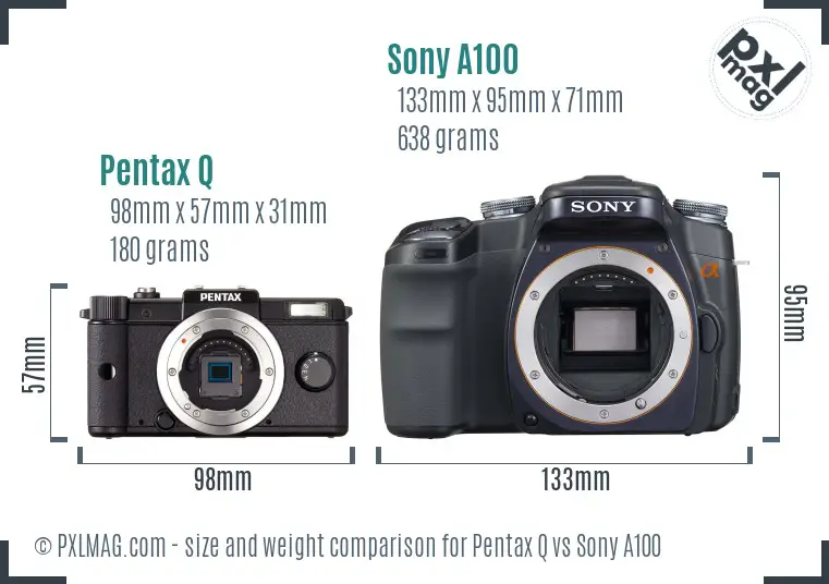 Pentax Q vs Sony A100 size comparison Pentax Q vs Sony A100 size comparison