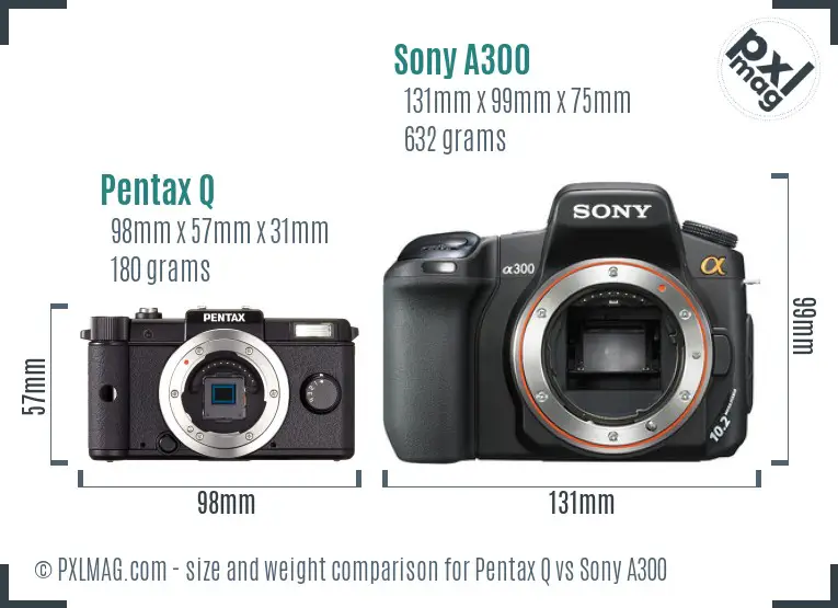 Pentax Q vs Sony A300 size comparison Pentax Q vs Sony A300 size comparison