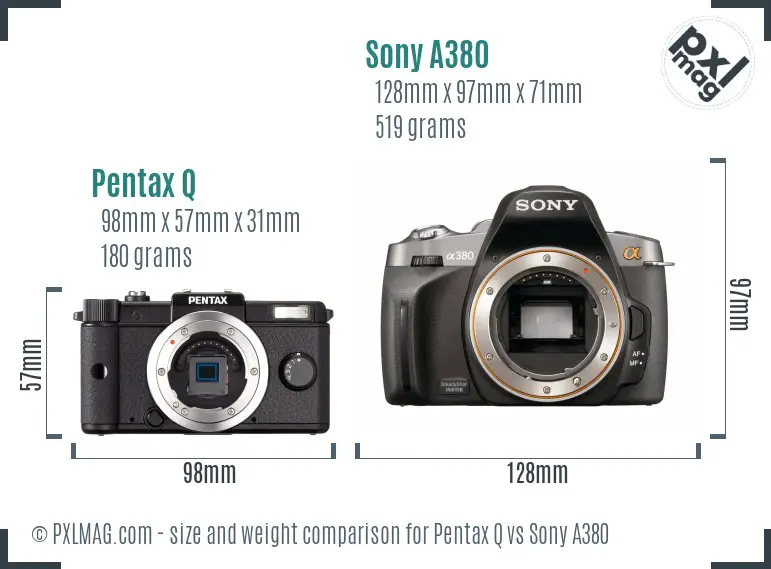 Pentax Q vs Sony A380 size comparison