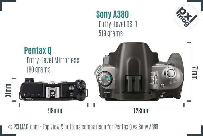 Pentax Q vs Sony A380 top view buttons comparison