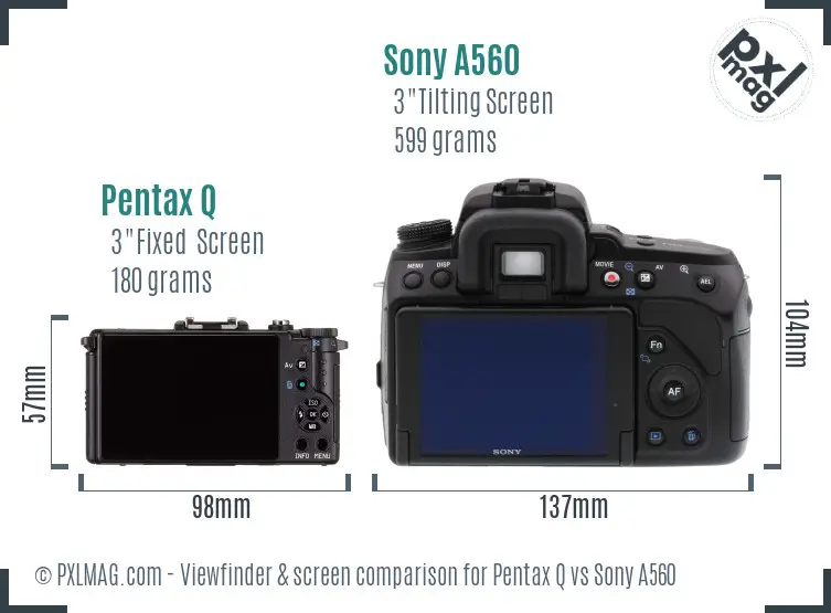 Pentax Q vs Sony A560 Screen and Viewfinder comparison Pentax Q vs Sony A560 Screen and Viewfinder comparison