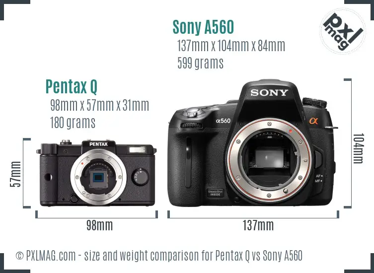 Pentax Q vs Sony A560 size comparison Pentax Q vs Sony A560 size comparison