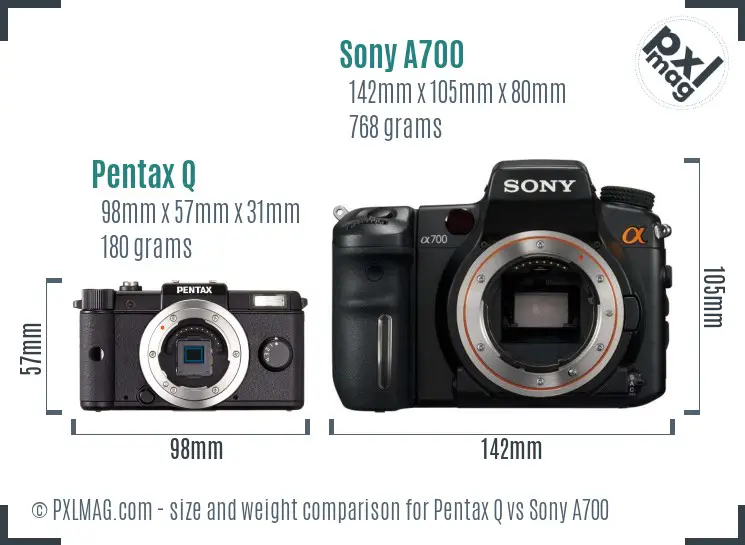 Pentax Q vs Sony A700 size comparison
