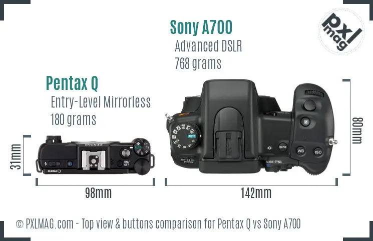 Pentax Q vs Sony A700 top view buttons comparison