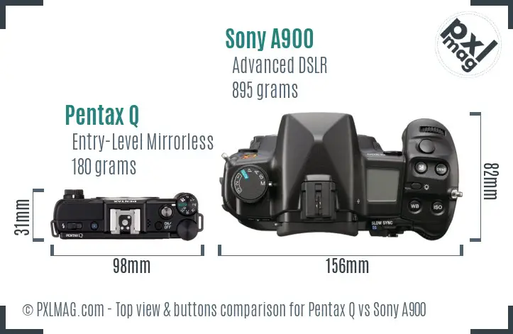 Pentax Q vs Sony A900 top view buttons comparison