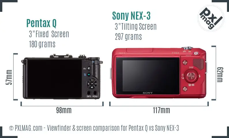 Pentax Q vs Sony NEX-3 Screen and Viewfinder comparison