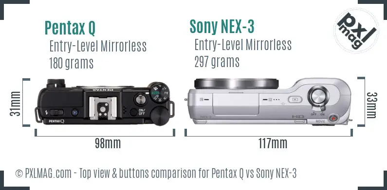 Pentax Q vs Sony NEX-3 top view buttons comparison