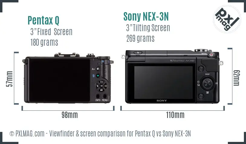 Pentax Q vs Sony NEX-3N Screen and Viewfinder comparison