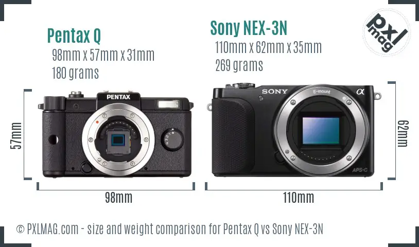 Pentax Q vs Sony NEX-3N size comparison