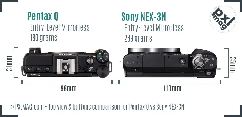 Pentax Q vs Sony NEX-3N top view buttons comparison