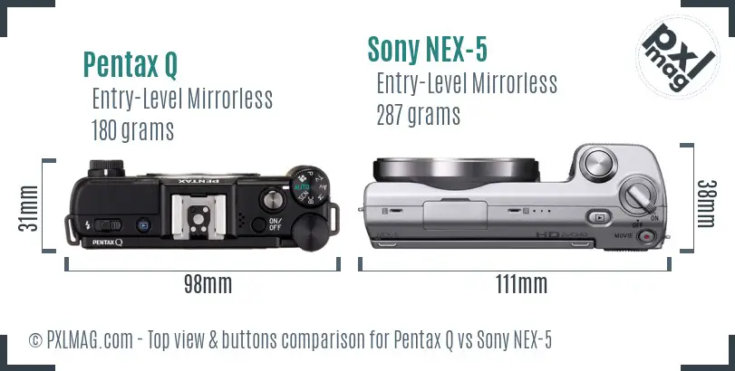 Pentax Q vs Sony NEX-5 top view buttons comparison