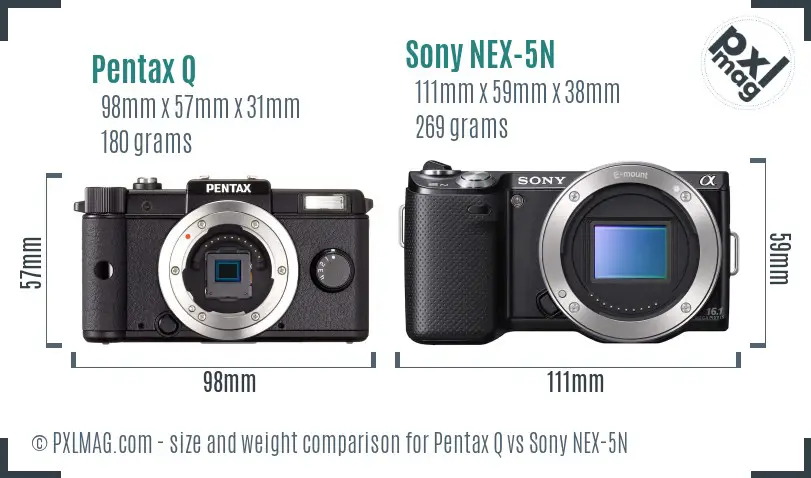 Pentax Q vs Sony NEX-5N size comparison