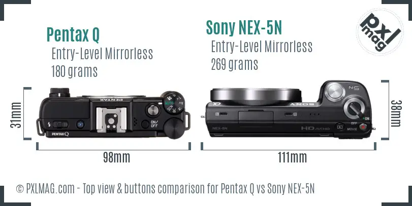 Pentax Q vs Sony NEX-5N top view buttons comparison