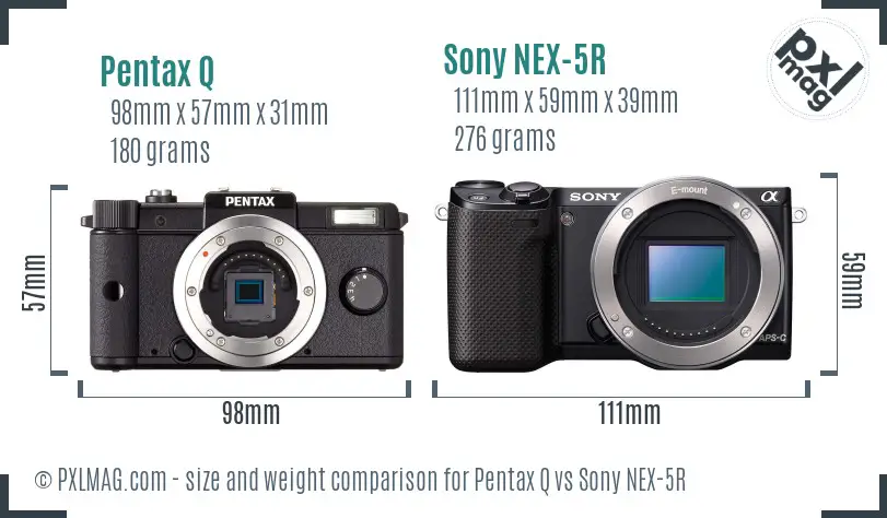 Pentax Q vs Sony NEX-5R size comparison