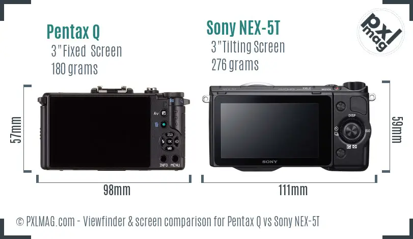 Pentax Q vs Sony NEX-5T Screen and Viewfinder comparison