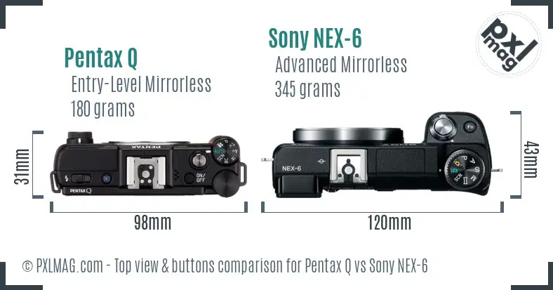 Pentax Q vs Sony NEX-6 top view buttons comparison