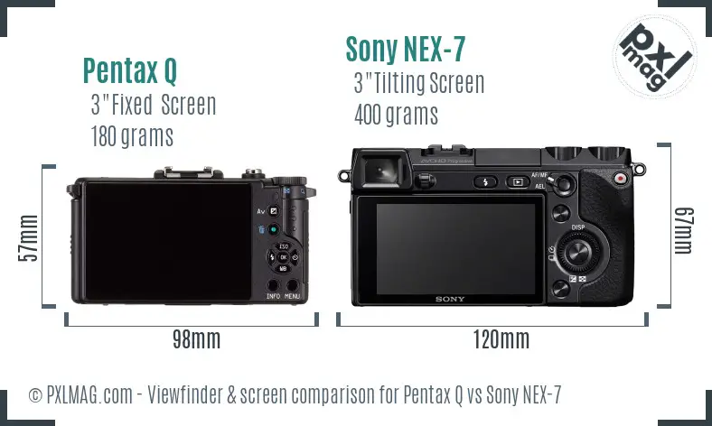 Pentax Q vs Sony NEX-7 Screen and Viewfinder comparison