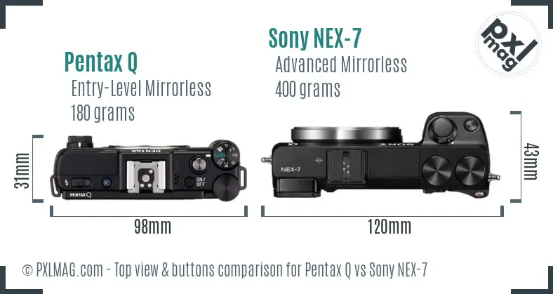 Pentax Q vs Sony NEX-7 top view buttons comparison
