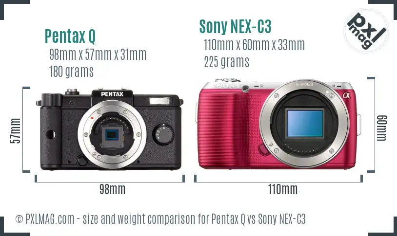 Pentax Q vs Sony NEX-C3 size comparison Pentax Q vs Sony NEX-C3 size comparison