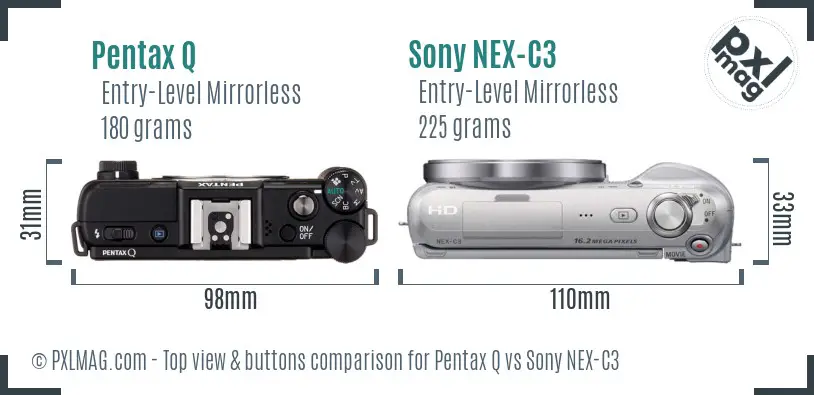 Pentax Q vs Sony NEX-C3 top view buttons comparison Pentax Q vs Sony NEX-C3 top view buttons comparison