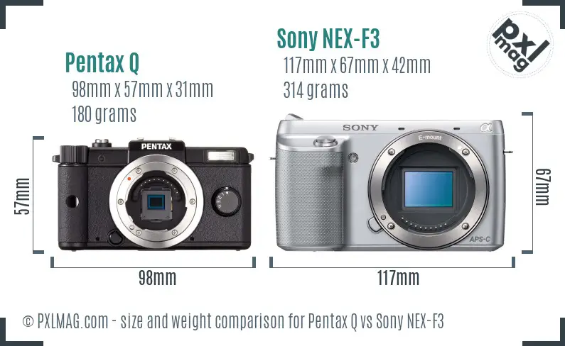 Pentax Q vs Sony NEX-F3 size comparison