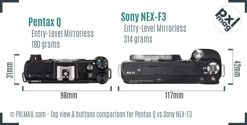 Pentax Q vs Sony NEX-F3 top view buttons comparison