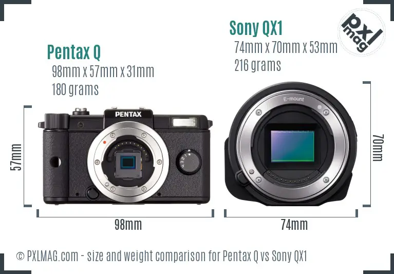 Pentax Q vs Sony QX1 size comparison