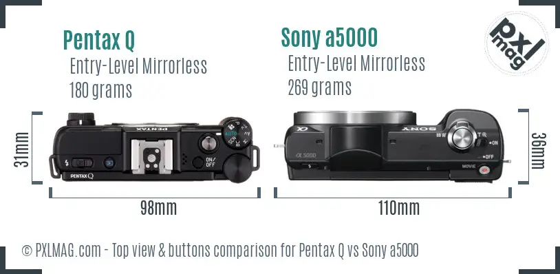 Pentax Q vs Sony a5000 top view buttons comparison