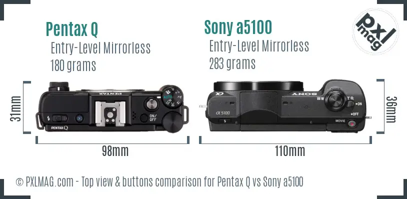 Pentax Q vs Sony a5100 top view buttons comparison