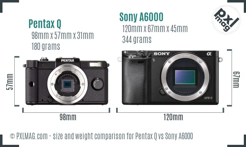 Pentax Q vs Sony A6000 size comparison