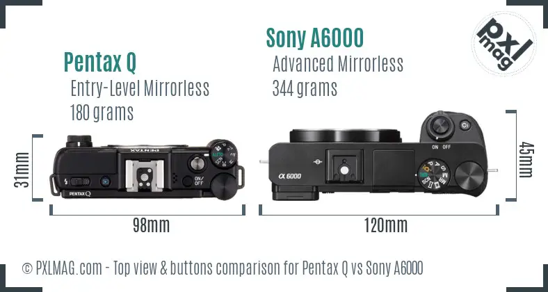 Pentax Q vs Sony A6000 top view buttons comparison