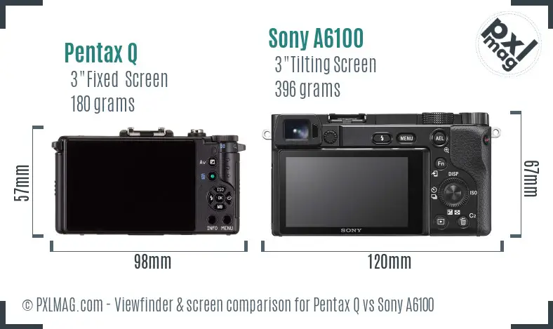 Pentax Q vs Sony A6100 Screen and Viewfinder comparison