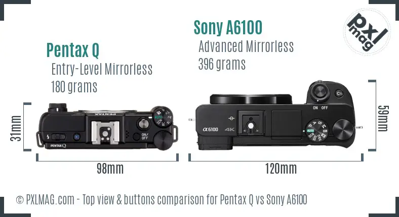 Pentax Q vs Sony A6100 top view buttons comparison
